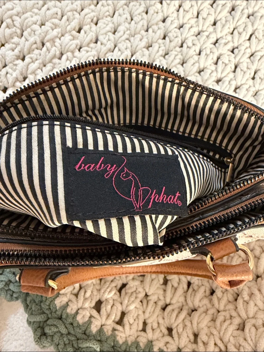Baby Phat Cream Satchel with Tan Trim